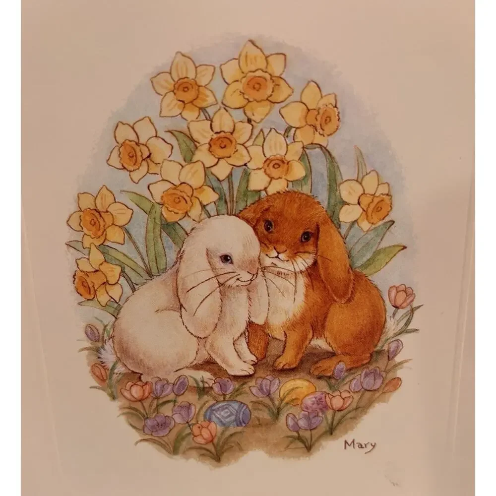 Vintage CURRENT INC Lop Eared Bunnies Blank Cards Set of 4 Easter Spring